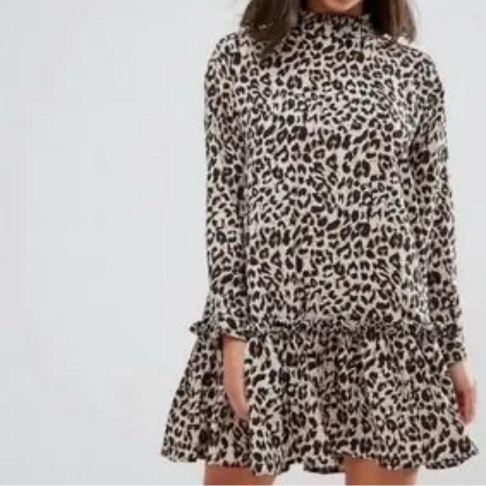 ASOS Black and Tan Leopard Print Mini Babydoll Dress